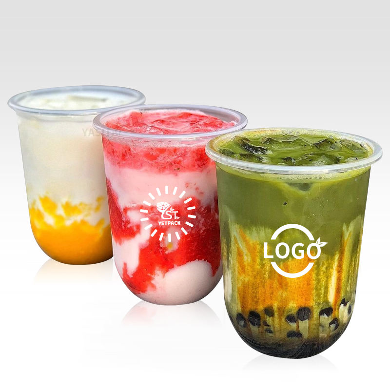 Customize Bubble Tea Milk Ice Cream U Cup 12 oz Milk Tea Plastic Cup with Dome Lids Custom Printed Boba Cup U Shape - Fastfoodpak