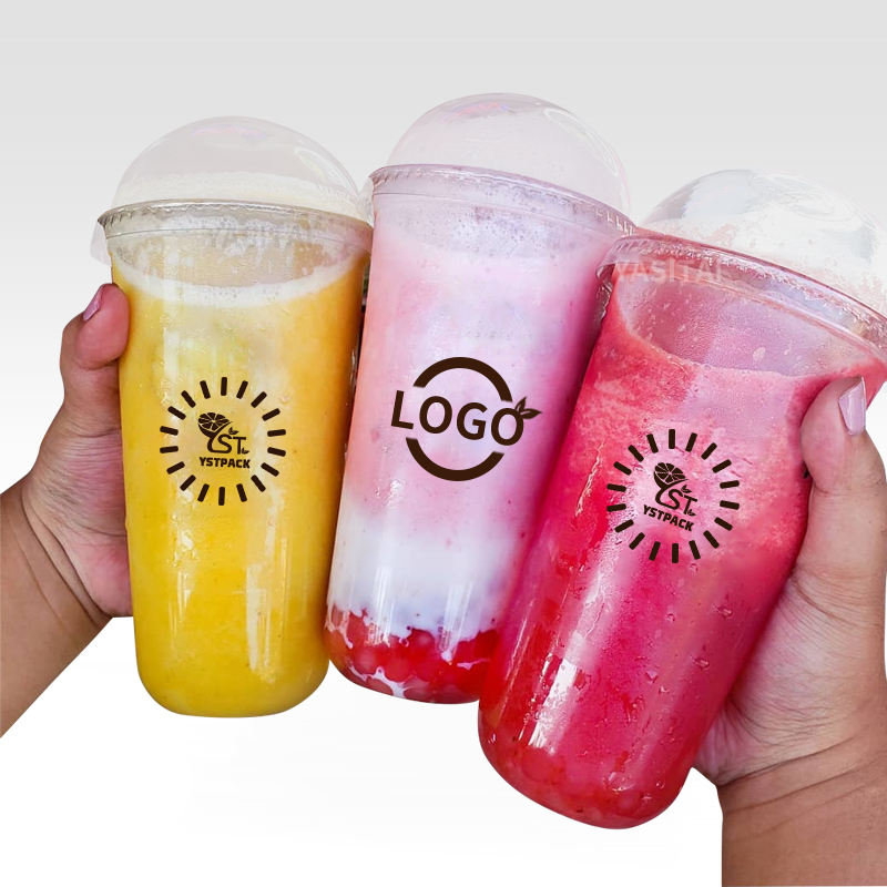 Customize Bubble Tea Milk Ice Cream U Cup 12 oz Milk Tea Plastic Cup with Dome Lids Custom Printed Boba Cup U Shape - Fastfoodpak