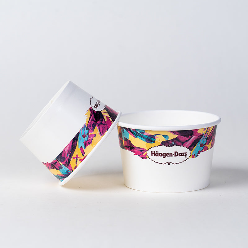 Cuenco de papel desechable impreso personalizado para helado de yogur con tapa