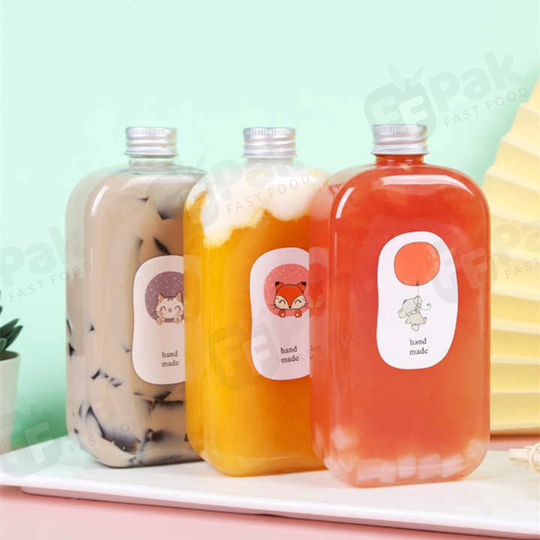 Custom Logo PET Can PET Bottles Empty PET Plastic Juice Milk Tea Flat Bottle