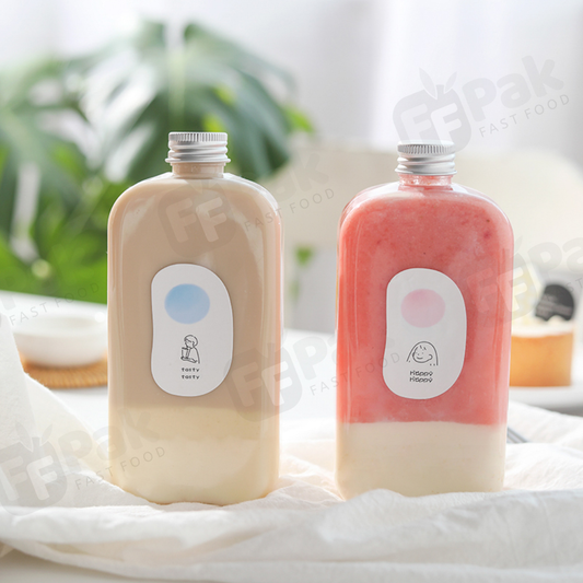 Custom Logo PET Can PET Bottles Empty PET Plastic Juice Milk Tea Flat Bottle