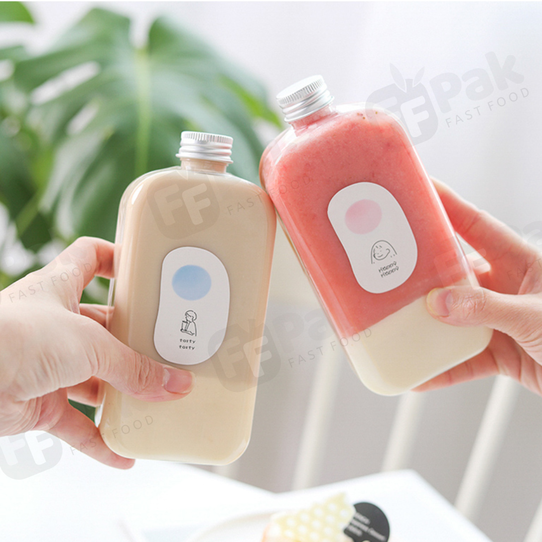 Custom Logo PET Can PET Bottles Empty PET Plastic Juice Milk Tea Flat Bottle