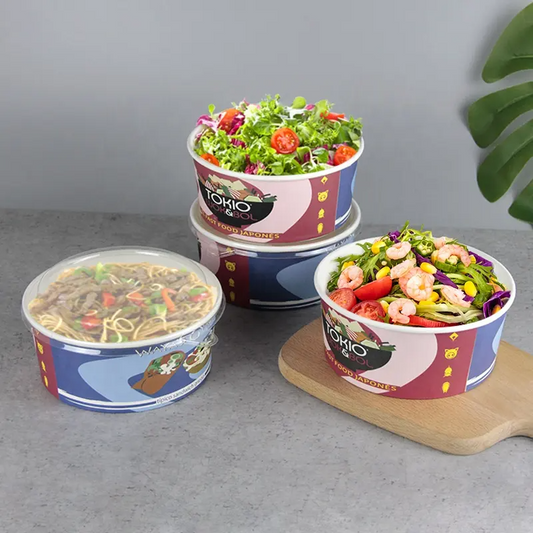 Disposable Food Container Waterproof Grease Proof Kraft Paper Soup Bowl with Paper Lid - Fastfoodpak