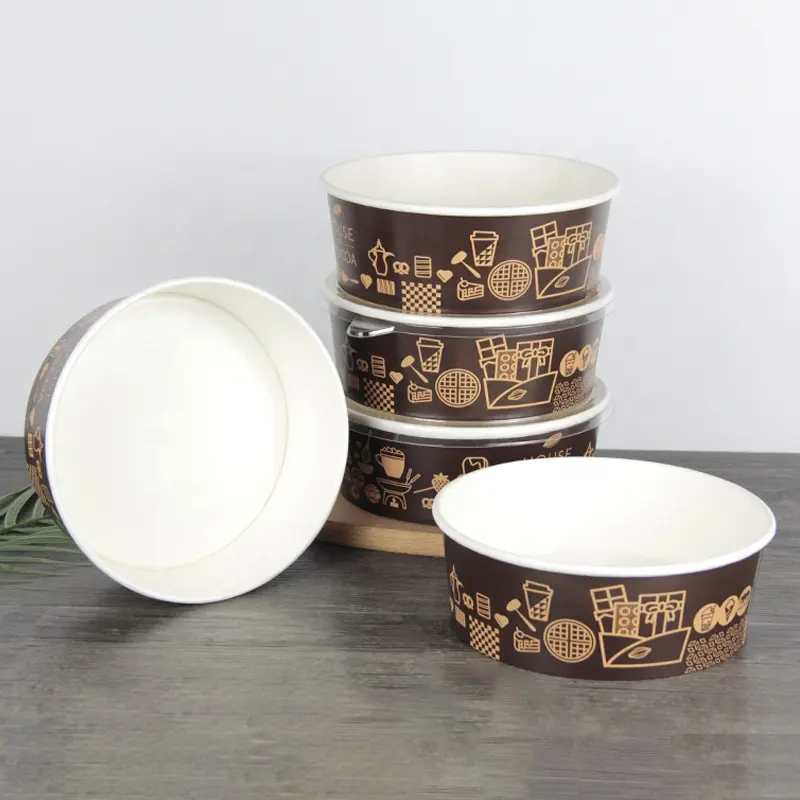 Custom ECO Disposable Kraft Paper Soup Cup Bowl with Paper lid