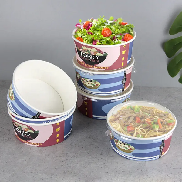 Disposable Food Container Waterproof Grease Proof Kraft Paper Soup Bowl with Paper Lid - Fastfoodpak