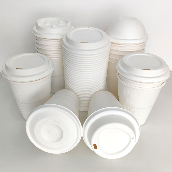 Custom Biodegradable Cup Cover Natural Sugarcane Bagasse Pulp Paper Cup Lids - Fastfoodpak