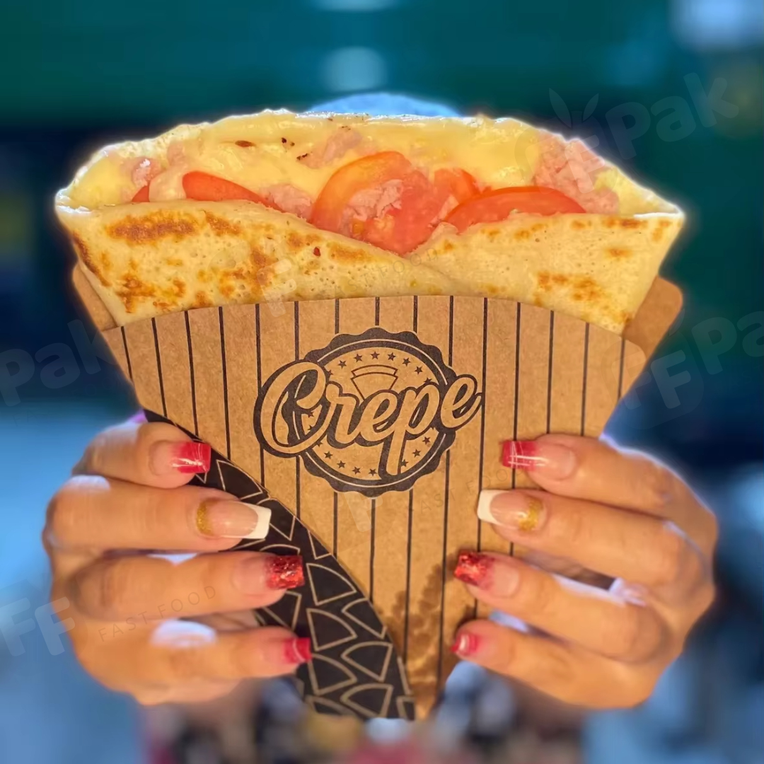 Logo Printed Custom Bubble Waffle Crepes Box Paper Holder Cone Container Churros Packaging Boxes Wax Coated Paper - Fastfoodpak