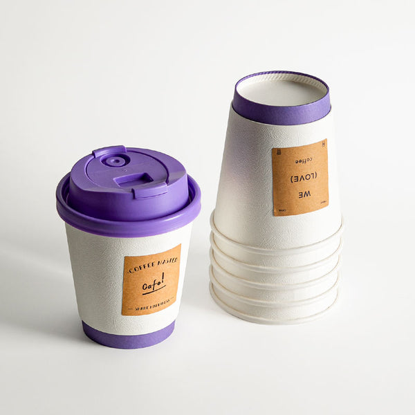 Embossed Purple Coffee Cup Disposable Cup Takeaway Double Wall Coffee Paper Cups with Lid - Fastfoodpak