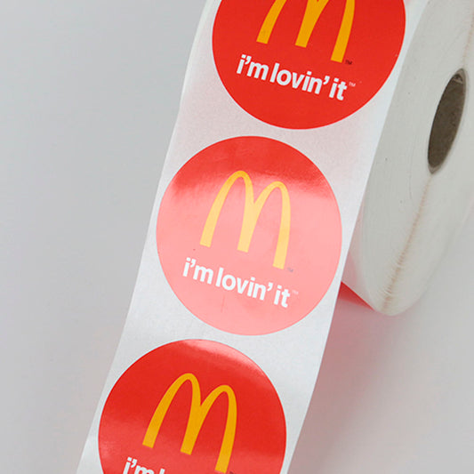 Rollo de hoja de papel de etiqueta de alimentos brillante adhesivo de vinilo redondo adhesivo personalizado que imprime con su logotipo