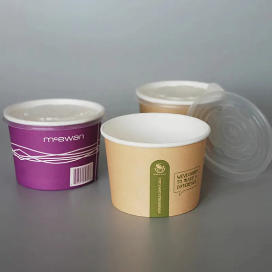 Cuencos de sopa caliente de la taza de la comida del papel de Kraft respetuoso del medio ambiente de la fuente de la fábrica con la tapa ventilada