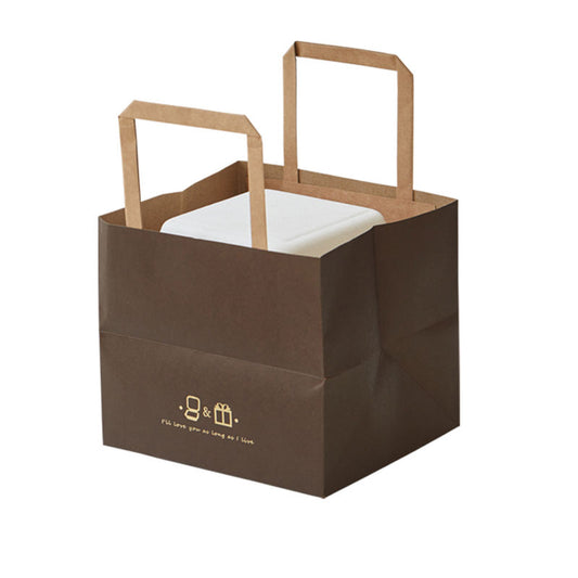 Custom Logo Eco Friendly Wide Base Food Take Away Kraft Paper Flat Handle Square Bottom Carrier Bag