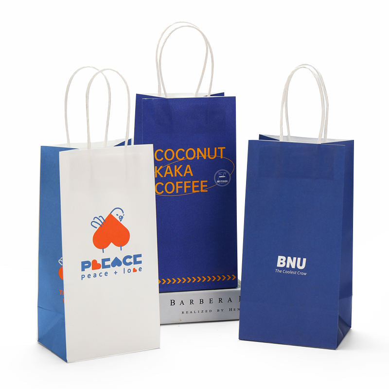 Bolsa de papel impresa personalizada para llevar Compras Bolsa de papel marrón blanco Bolsa de papel Kraft con asa para alimentos