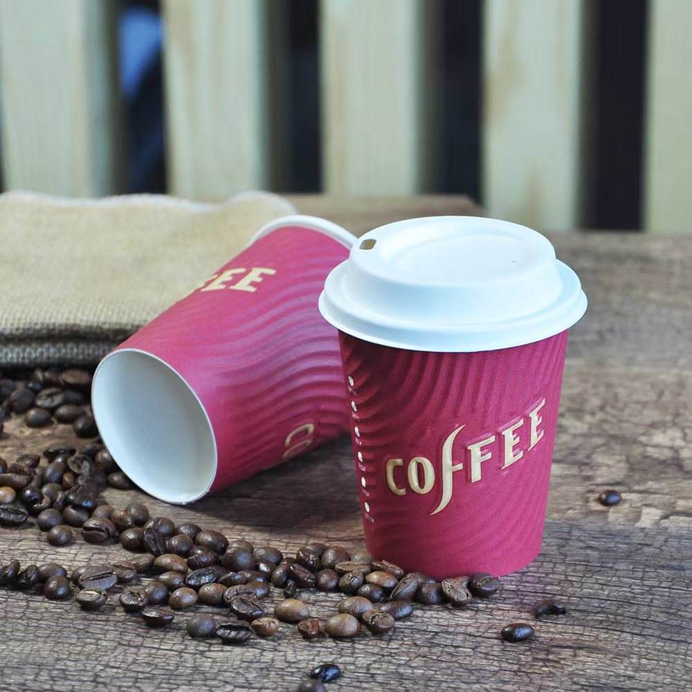 Food Grade Paper Cup Custom Embossed Ripple Wall Disposable Coffee ...