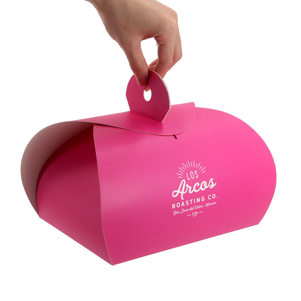Custom Printed White Paper Cardboard Dessert Bakery Cake Packaging Box with Handle