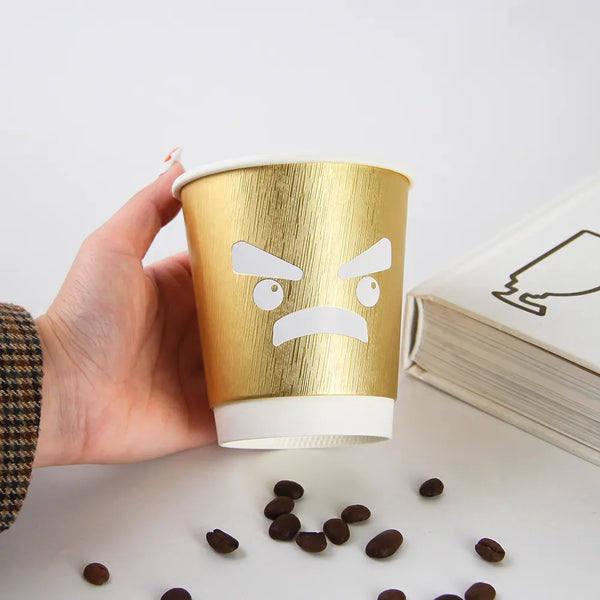 Custom Printed Double/single/ripple Wall Paper Cup 3d Embossed Gold Foil Stamping Drink Cup Takeaway Coffee Paper Cups With Lid - Fastfoodpak