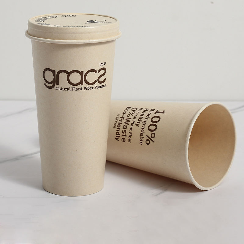 100% Compostable Custom Logo Printed Disposable Cup Pla Coating Bagasse Paper Cup