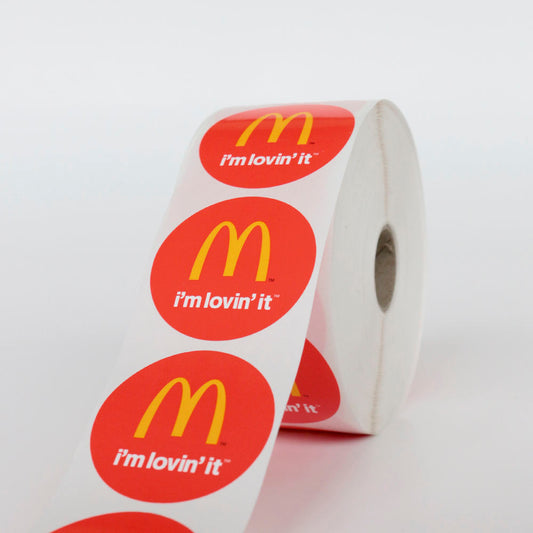 Rollo de hoja de papel de etiqueta de alimentos brillante adhesivo de vinilo redondo adhesivo personalizado que imprime con su logotipo