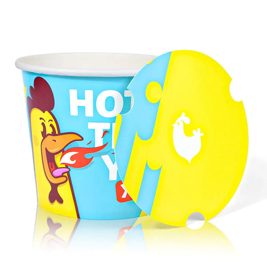 Cubo de pollo frito de papel desechable con logotipo personalizado, recipiente para llevar con tapa 