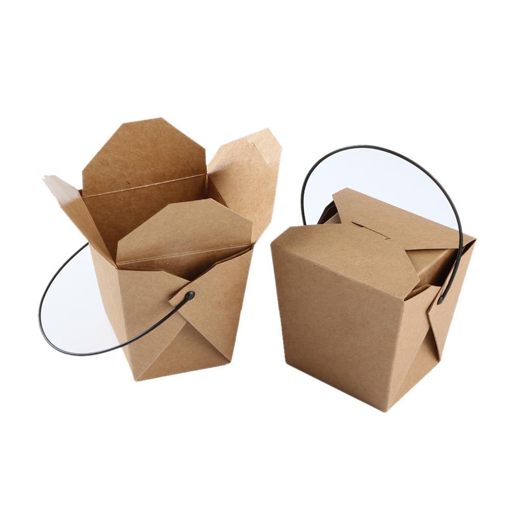 Wholesale Custom Design Portable Kraft Paper Lunch Noodle Take Away Fast Food Salad Packaging Box With Handle