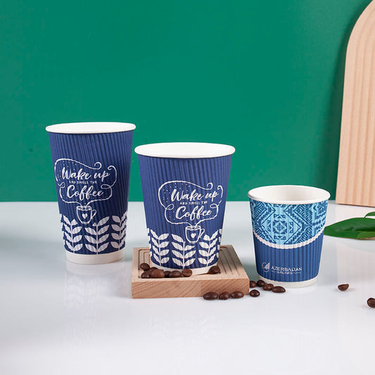 Vasos de papel de empapelar ondulados dobles personalizados, tazas de café corrugado para llevar