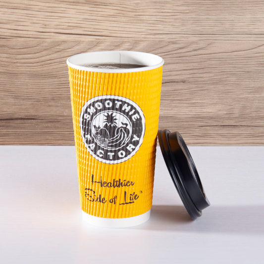 Taza de papel de bambú compostable con diseño impreso PLA desechable biodegradable con tapas para café y té calientes