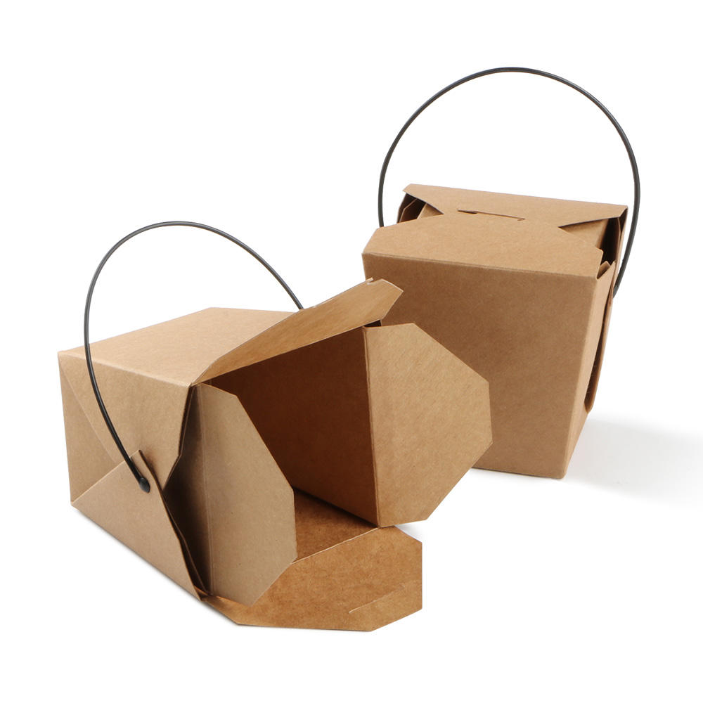 Wholesale Custom Design Portable Kraft Paper Lunch Noodle Take Away Fast Food Salad Packaging Box With Handle
