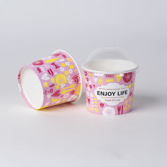 El postre de papel impreso personalizado ahueca la taza de papel del helado del cuenco con la tapa