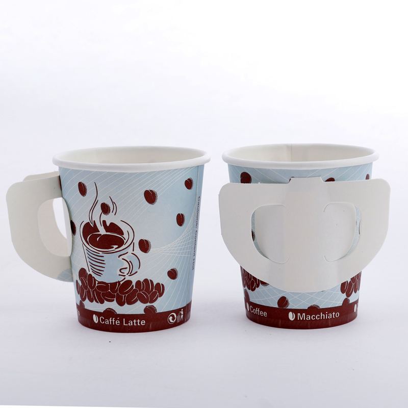 Disposable Custom Single Wall Coffee Paper Cup With Butterfly Handle For Hot Drinking