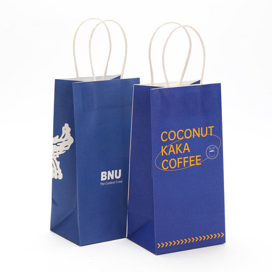 Bolsa de papel impresa personalizada para llevar Compras Bolsa de papel marrón blanco Bolsa de papel Kraft con asa para alimentos