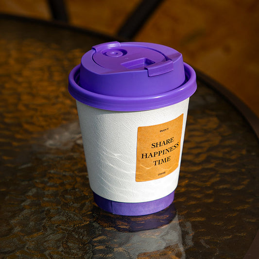 Embossed Purple Coffee Cup Disposable Cup Takeaway Double Wall Coffee Paper Cups with Lid