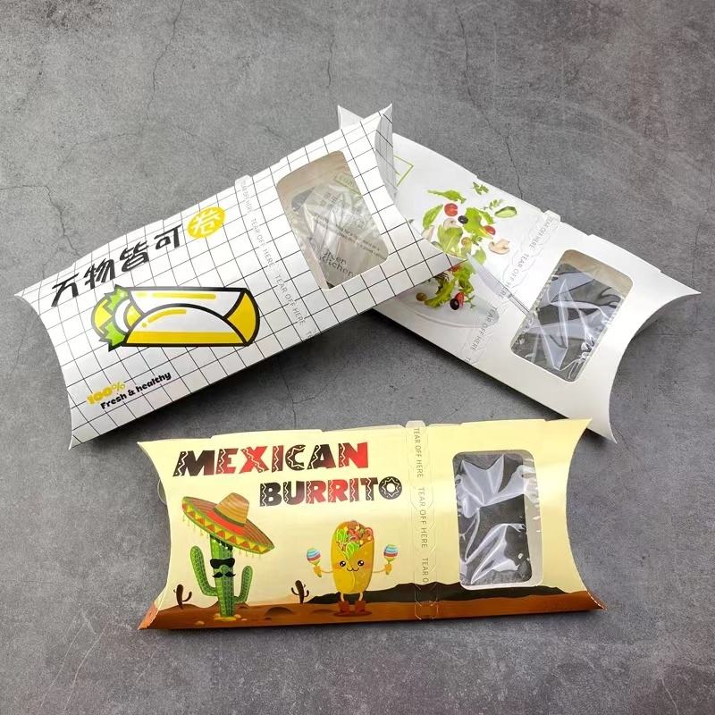 Custom Design Printed Tear Off Paper Shawarma Packaging Burrito Wrap Fries Box Disposable Takeaway Box