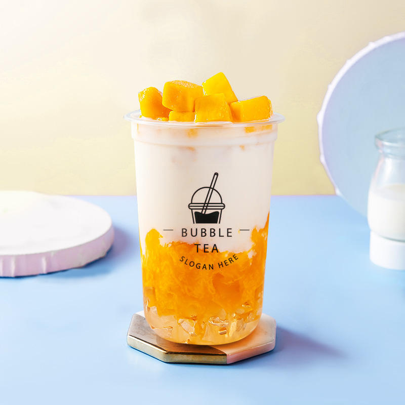 12oz 16oz 32oz PET Custom Logo Disposable U Shape Clear Plastic Takeaway Coffee Cup with Sealing Film and Dome Lids