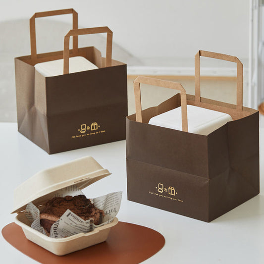 Logo personnalisé Eco Friendly Wide Base Blank Food Take Away Package Kraft Paper Carrier Bag