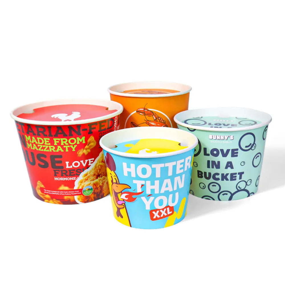 Factory Directly Paper Fried Chicken Bucket with Lid Custom Logo Disposable 32oz 64oz 85oz 130oz