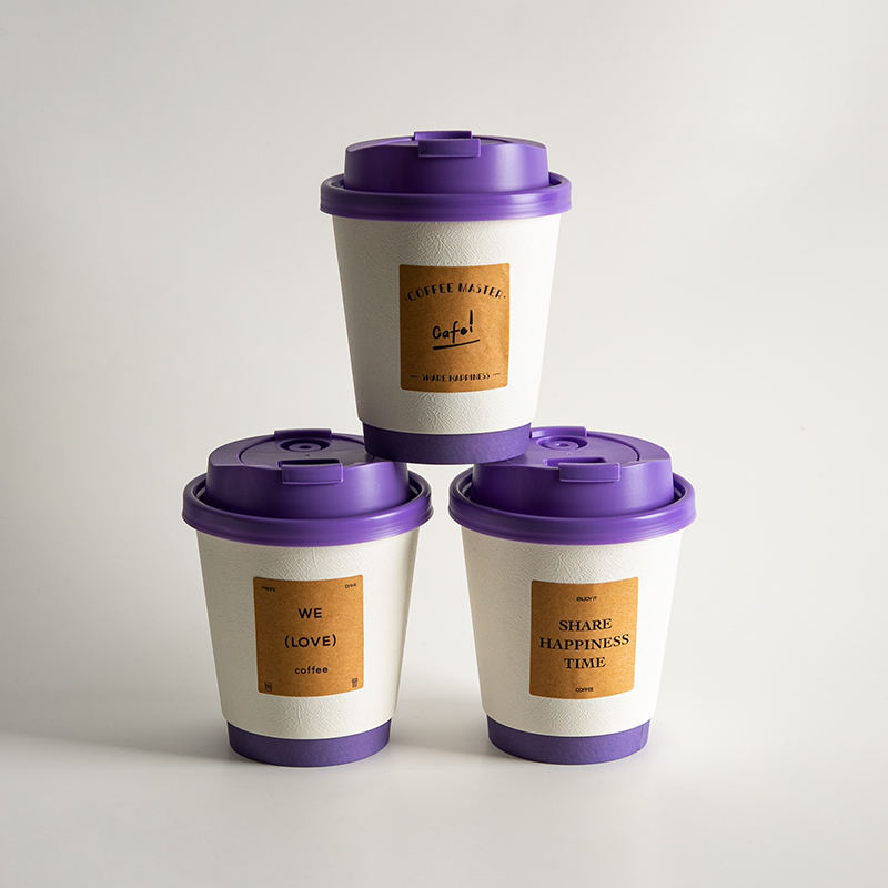 Embossed Purple Coffee Cup Disposable Cup Takeaway Double Wall Coffee Paper Cups with Lid