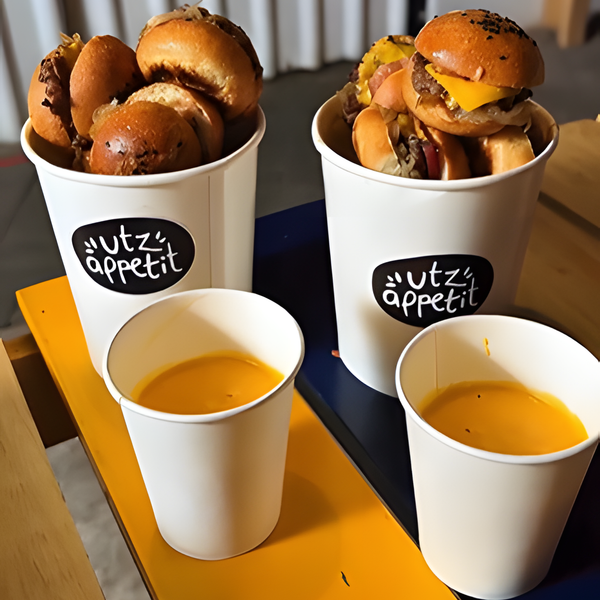 Paper Cups for Mini Burger with Cheese Dip