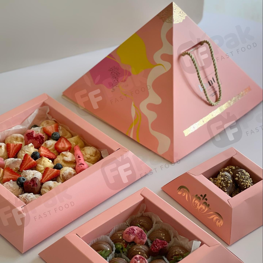 Personalized Luxury Pyramid Box Cake Boxes for Desserts & Treats On-the-Go - Fastfoodpak