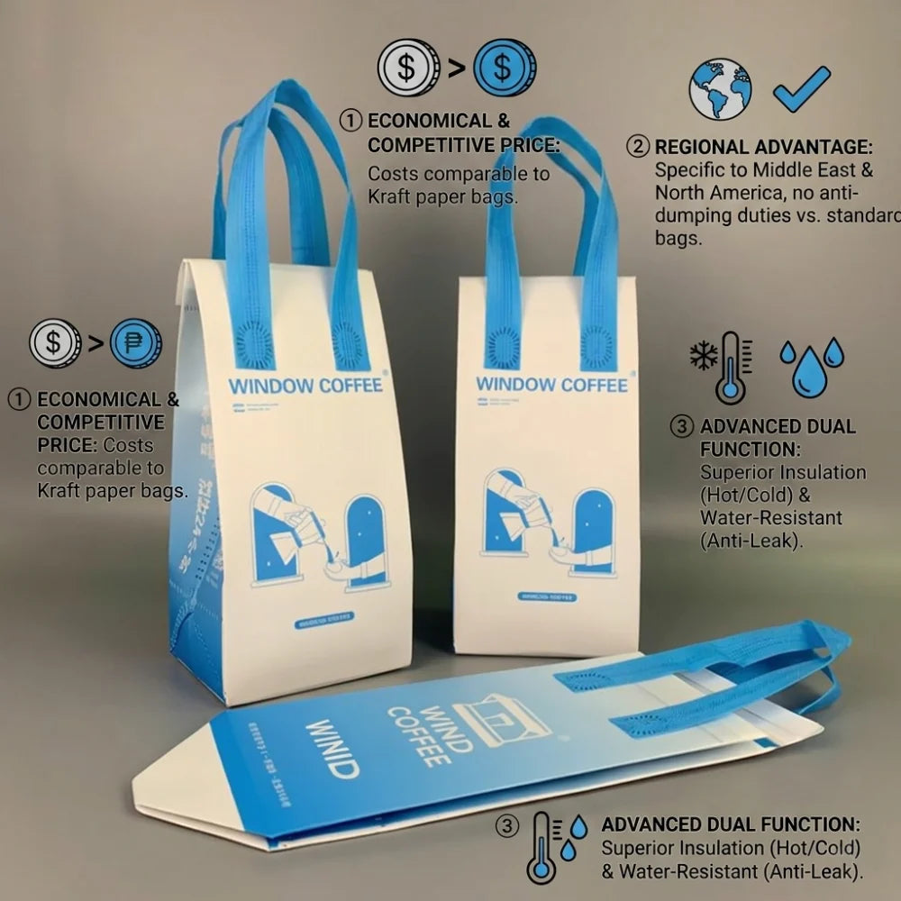 Sac isolé de papier d'aluminium non tissé stratifié par ultrasons réutilisable d'impression adapté aux besoins du client pour le restaurant 