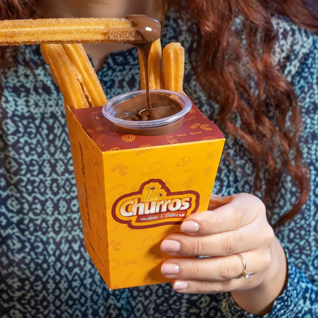 Take Away Food Grade Customized Logo Printed Food Packaging Churros Paper Box With Cup Hole Holder - Fastfoodpak