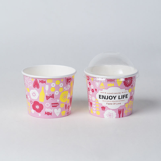 Custom Printed Paper Dessert Cups Bowl Ice Cream Paper Cup With Lid