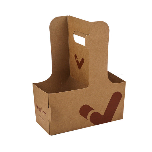 Corrugation Kraft Cardboard Take away Disposable Cup Carrier with handle