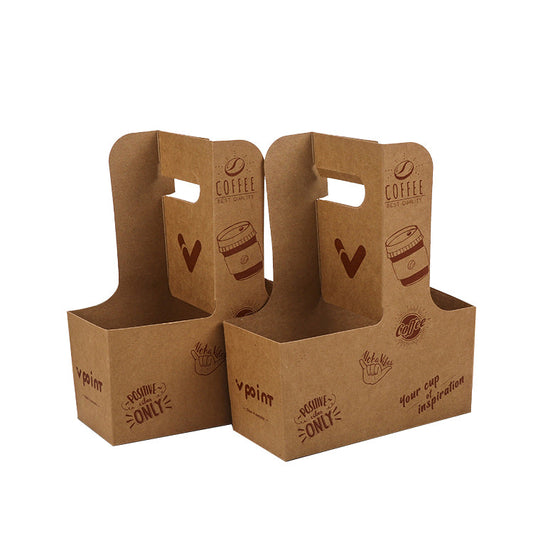 Corrugation Kraft Cardboard Take away Disposable Cup Carrier with handle