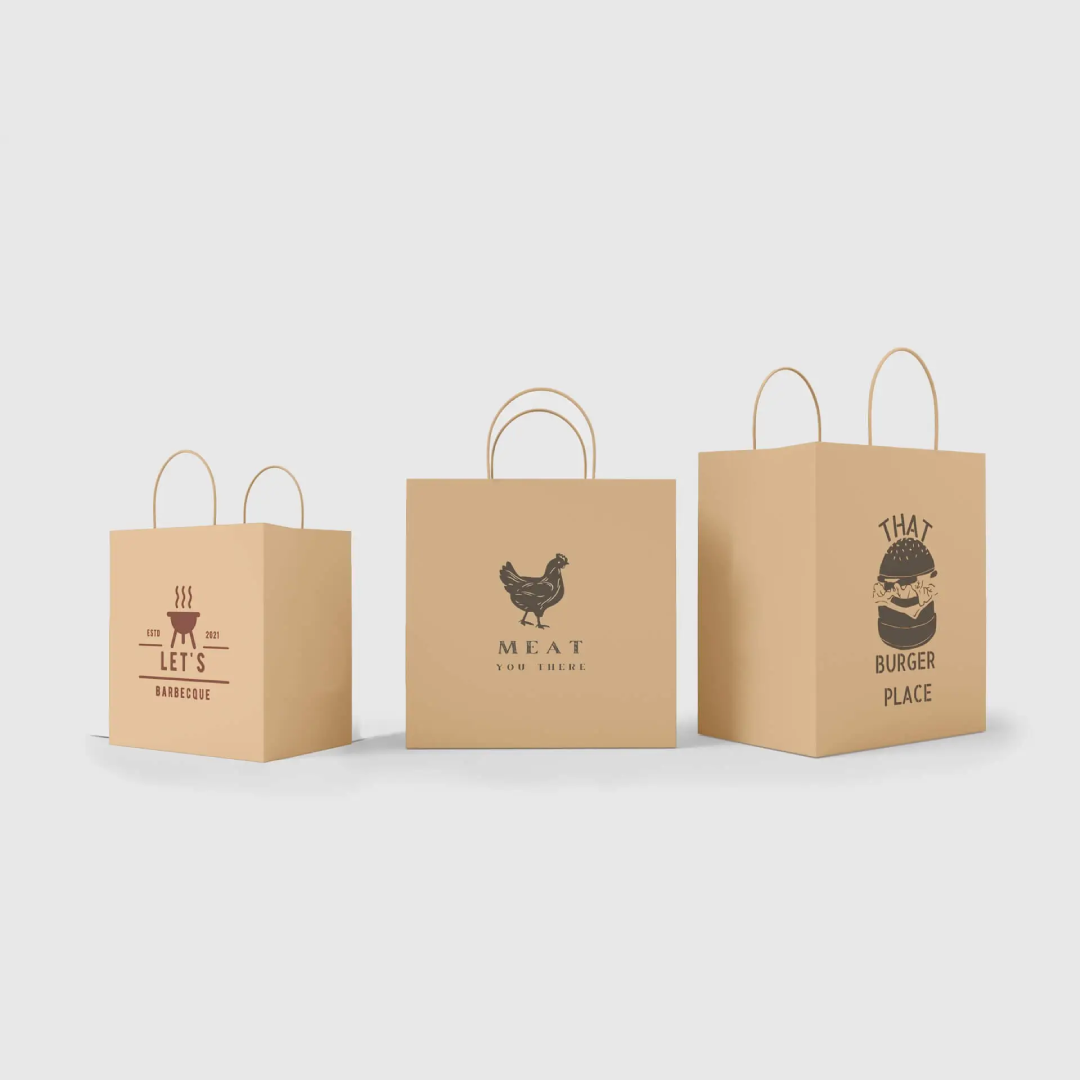 Custom Logo Kraft/White Paper Bags with Twisted Handle For Food Pizza Take Away Deliver Packaging