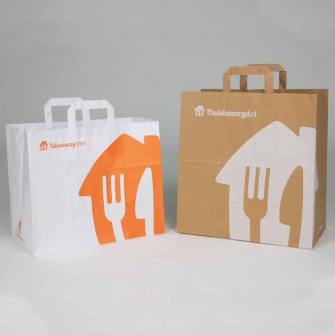 Logo personnalisé Eco Friendly Wide Base Blank Food Take Away Package Kraft Paper Carrier Bag
