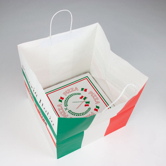Custom Logo Kraft/White Paper Bags with Twisted Handle For Food Pizza Take Away Deliver Packaging