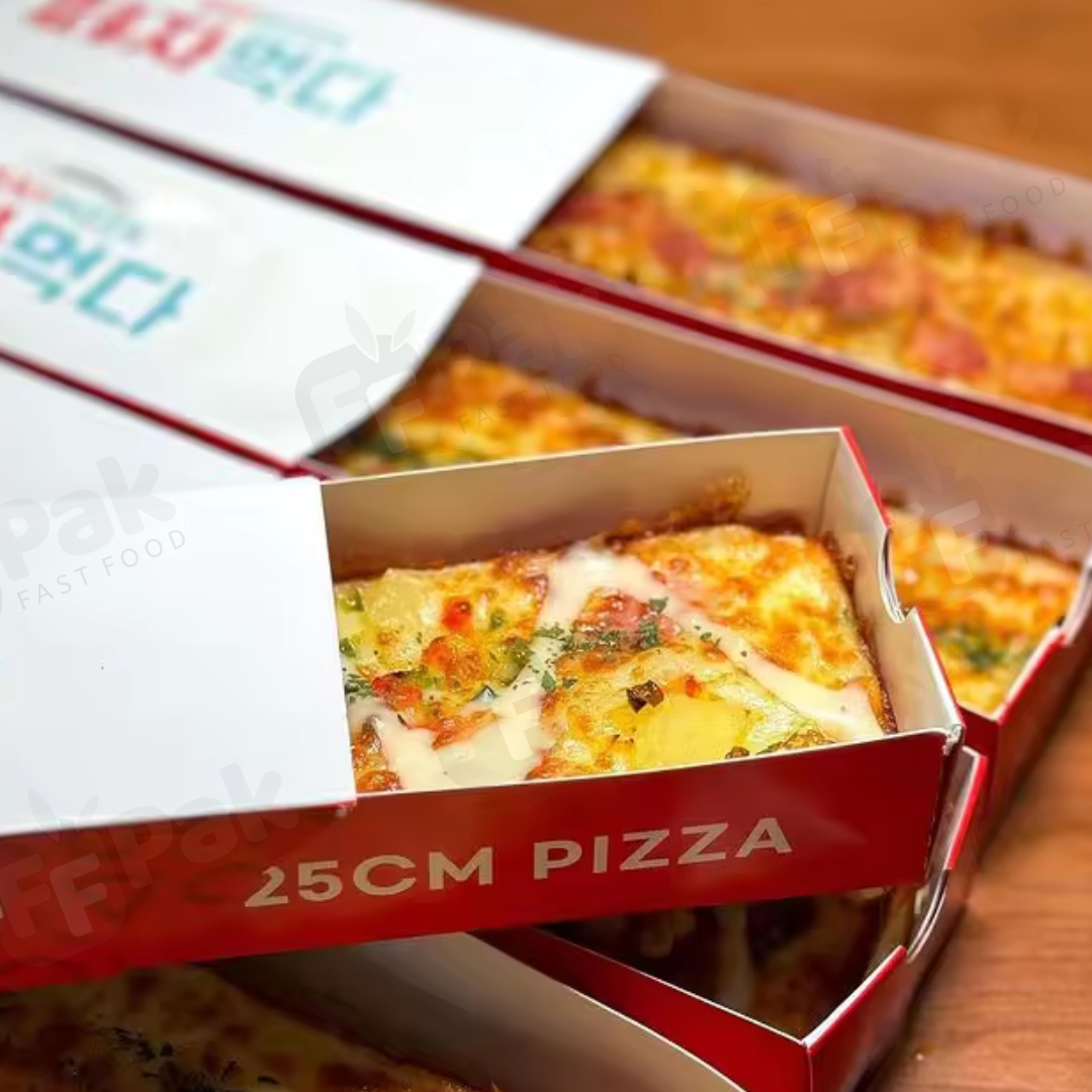 Custom Printed 25cm Korea Concept Pizzas Drawer Box Cardboard Packaging Box Custom Logo Cheese Pizza Boxes 25cm pizza box For Food Packing