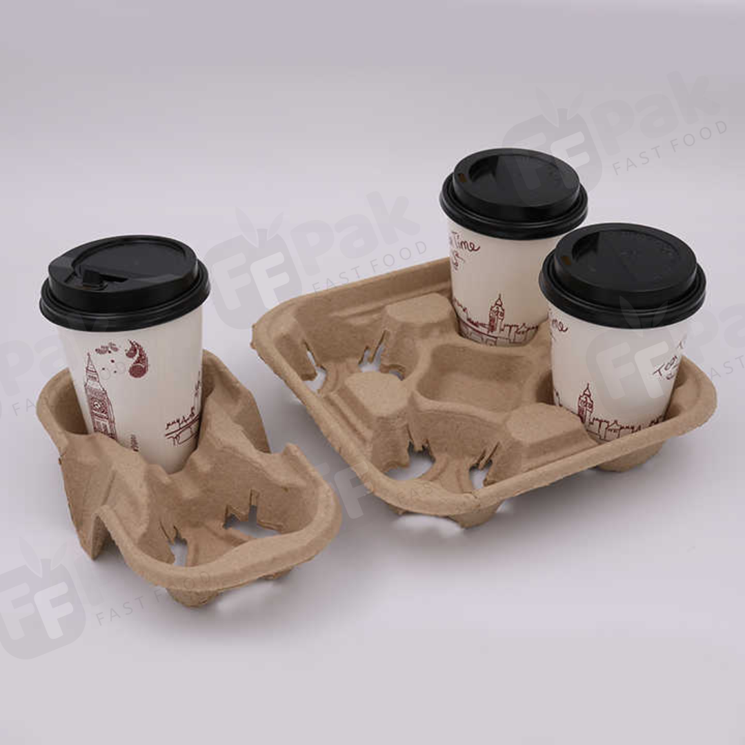 Takeaway Disposable Drink Pulp Mould Biodegradable Paper Coffee Cup Holder Tray