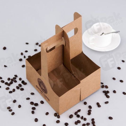 Corrugation Kraft Cardboard Take away Disposable Cup Carrier with handle