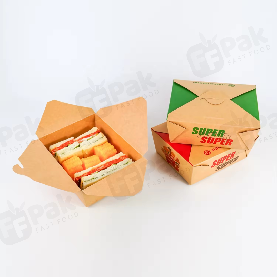 Caja de papel Kraft de comida rápida de embalaje biodegradable a prueba de grasa personalizada