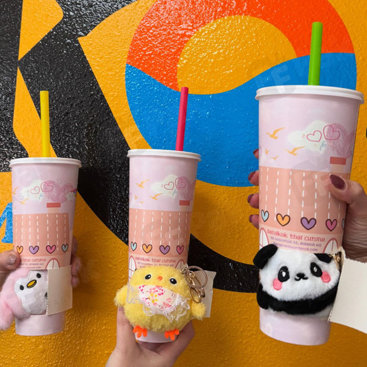 Custom Design Logo Printed Disposable Boba Cups Bubble Cups Takeaway Single Wall Paper Cups Blind Box Cups with Surprise Gift Space